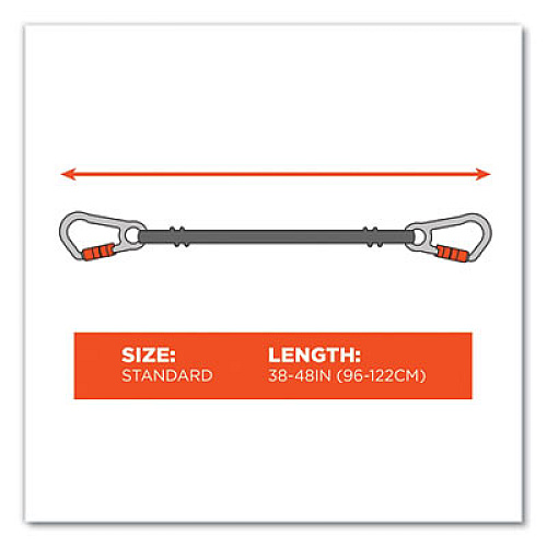ergodyne Squids 3111F(x) Tool Lanyard with Stainless Steel Carabiners,15 lb Max Working Capacity, 38" to 48" Long, Orange/Gray (19823)