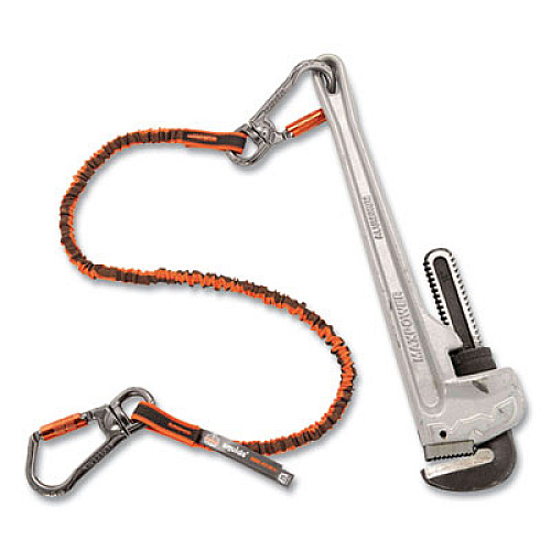 ergodyne Squids 3119F(x) Tool Lanyard with Swiveling Aluminum Carabiners, 25 lb Max Working Capacity, 38" to 48" Long, Orange/Gray (19829)