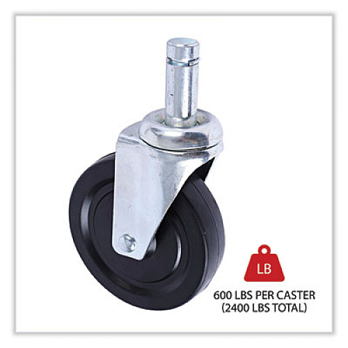 Alera Optional Casters for Wire Shelving, Hooded Design with Integrated Bumpers, Grip Ring Stem, 5" Wheel, Black, 4/Set (2 Locking) (SW590004)