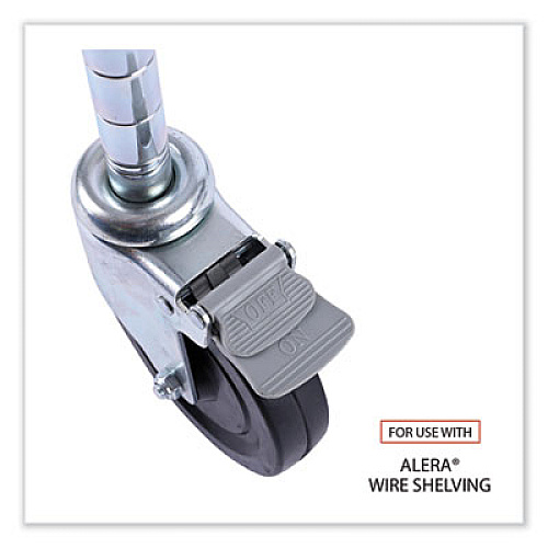 Alera Optional Casters for Wire Shelving, Hooded Design with Integrated Bumpers, Grip Ring Stem, 5" Wheel, Black, 4/Set (2 Locking) (SW590004)