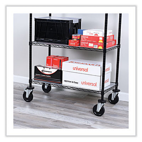 Alera Optional Casters for Wire Shelving, Hooded Design with Integrated Bumpers, Grip Ring Stem, 5" Wheel, Black, 4/Set (2 Locking) (SW590004)
