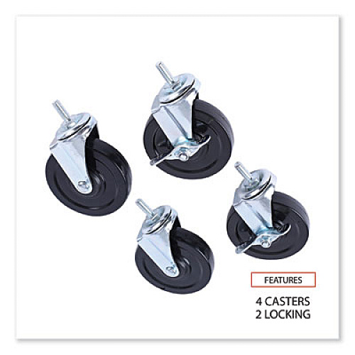 Alera Optional Casters for Wire Shelving, Grip Ring Type K Stem, 4" Wheel, Black/Silver, 4/Set (2 Locking) (SW690004)