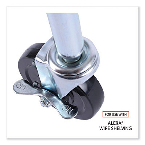 Alera Optional Casters for Wire Shelving, Grip Ring Type K Stem, 4" Wheel, Black/Silver, 4/Set (2 Locking) (SW690004)