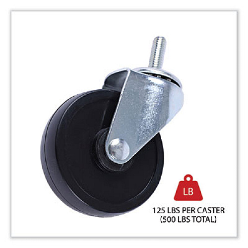 Alera Optional Casters for Wire Shelving, Grip Ring Stem, 3" Wheel, Black, 4/Set (2 Locking) (SW790004)