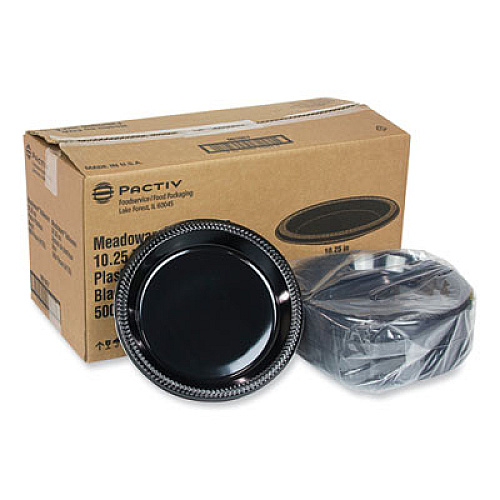 Pactiv Evergreen Meadoware Impact Plastic Dinnerware, Plate, 10.25" dia, Black, 500/Carton (MI10EY)