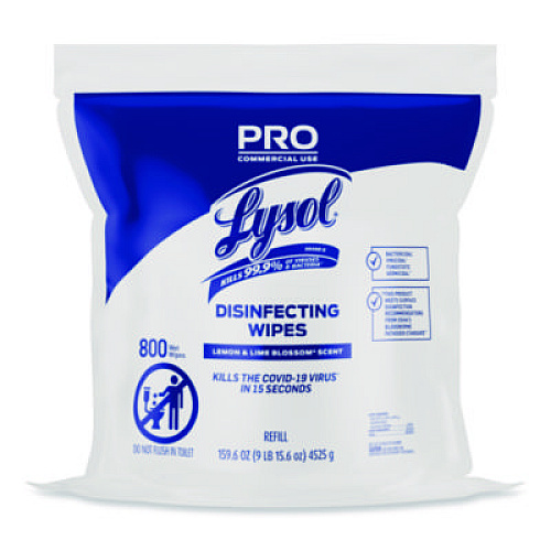 LYSOL Brand Professional Disinfecting Wipe Bucket Refill, 1-Ply, 6 x 8, Lemon and Lime Blossom, White, 800 Wipes/Bag, 2 Refill Bags/CT (99857CT)