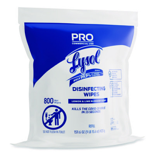 LYSOL Brand Professional Disinfecting Wipe Bucket Refill, 1-Ply, 6 x 8, Lemon and Lime Blossom, White, 800 Wipes/Bag, 2 Refill Bags/CT (99857CT)