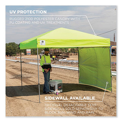 ergodyne Shax 6010 Lightweight Pop-Up Tent, Single Skin, 10 ft x 10 ft, Polyester/Steel, Lime (12910)