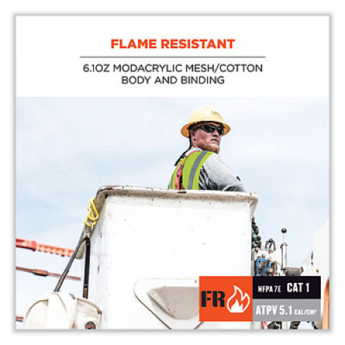 ergodyne GloWear 8263FRHL Class 2 FR Safety Economy Hook and Loop Vest, Modacrylic Mesh/Cotton, 4X-Large/5X-Large, Lime (21869)