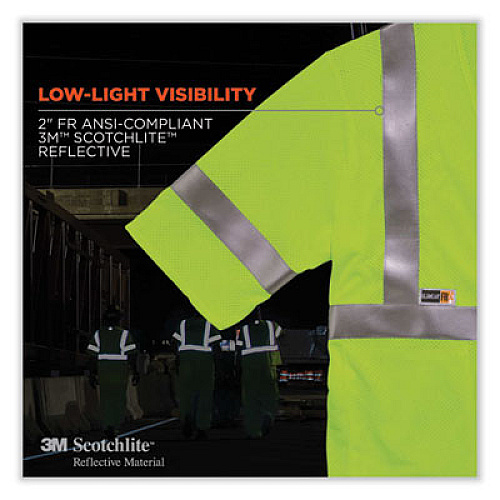 ergodyne GloWear 8356FRHL Class 3 FR Hook and Loop Safety Vest with Sleeves, Modacrylic, Large/X-Large, Lime (22215)