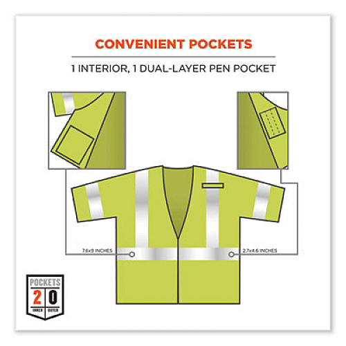 ergodyne GloWear 8356FRHL Class 3 FR Hook and Loop Safety Vest with Sleeves, Modacrylic, Large/X-Large, Lime (22215)