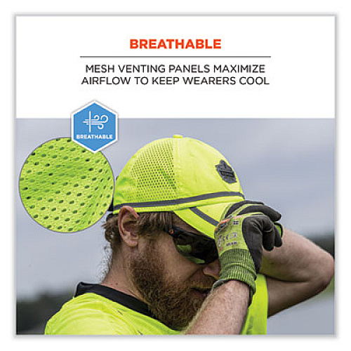 ergodyne GloWear 8930 Hi-Vis Baseball Cap, Polyester, One Size Fits Most, Lime (23239)