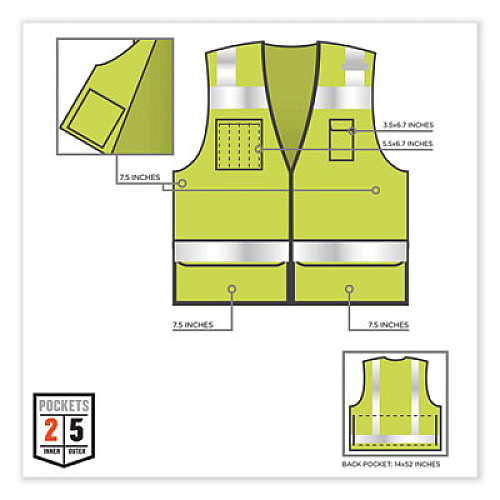 ergodyne GloWear 8253HDZ Class 2 Heavy-Duty Mesh Surveyors Vest, Polyester, Small/Medium, Lime (23323)