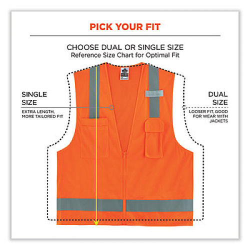 ergodyne GloWear 8249Z Class 2 Economy Surveyors Zipper Vest, Polyester, X-Small, Orange (24011)