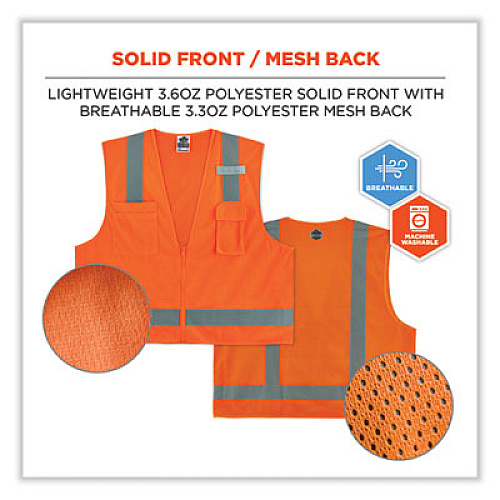 ergodyne GloWear 8249Z Class 2 Economy Surveyors Zipper Vest, Polyester, Small/Medium, Orange (24013)