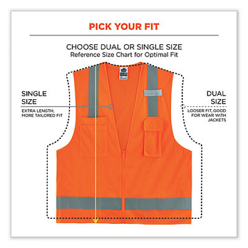 ergodyne GloWear 8249Z Class 2 Economy Surveyors Zipper Vest, Polyester, Small/Medium, Orange (24013)