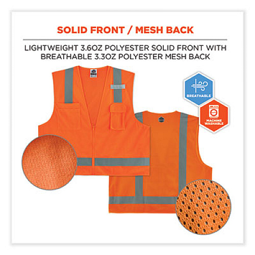 ergodyne GloWear 8249Z Class 2 Economy Surveyors Zipper Vest, Polyester, Large/X-Large, Orange (24015)