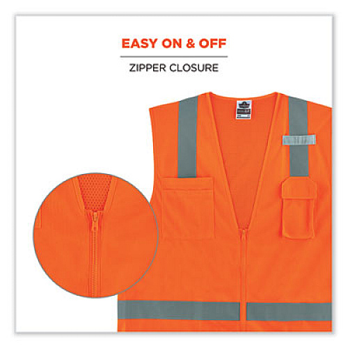 ergodyne GloWear 8249Z Class 2 Economy Surveyors Zipper Vest, Polyester, 2X-Large/3X-Large, Orange (24017)