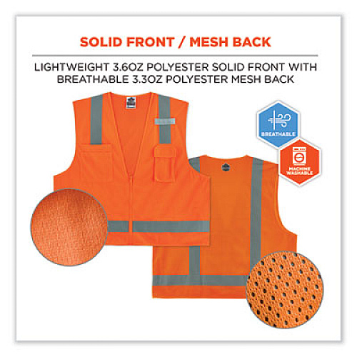 ergodyne GloWear 8249Z Class 2 Economy Surveyors Zipper Vest, Polyester, 4X-Large/5X-Large, Orange (24019)