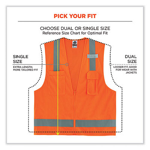 ergodyne GloWear 8249Z Class 2 Economy Surveyors Zipper Vest, Polyester, 4X-Large/5X-Large, Orange (24019)