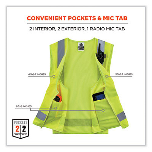 ergodyne GloWear 8249Z Class 2 Economy Surveyors Zipper Vest, Polyester, X-Small, Lime (24021)