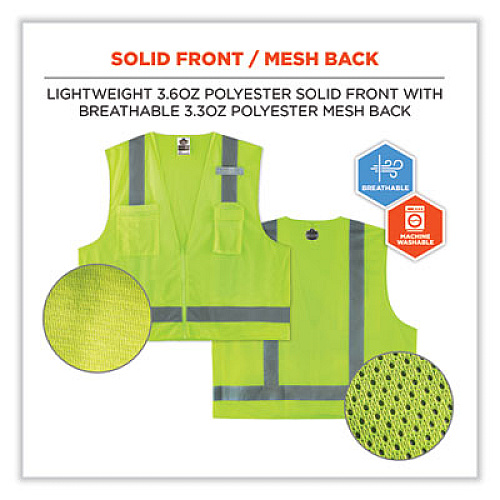 ergodyne GloWear 8249Z Class 2 Economy Surveyors Zipper Vest, Polyester, Small/Medium, Lime (24023)