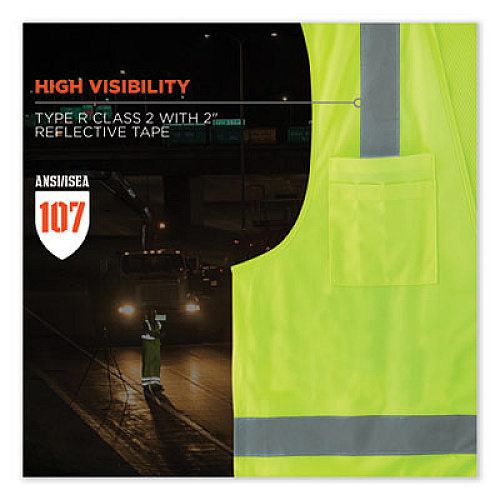 ergodyne GloWear 8249Z Class 2 Economy Surveyors Zipper Vest, Polyester, Large/X-Large, Lime (24025)