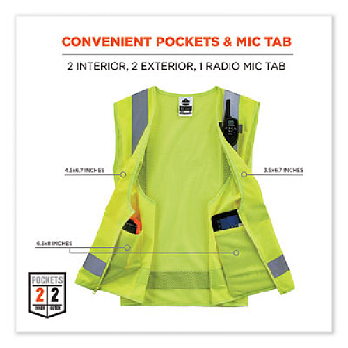 ergodyne GloWear 8249Z Class 2 Economy Surveyors Zipper Vest, Polyester, Large/X-Large, Lime (24025)