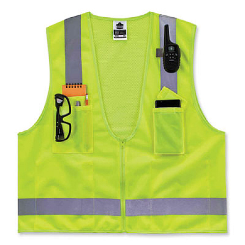 ergodyne GloWear 8249Z Class 2 Economy Surveyors Zipper Vest, Polyester, Large/X-Large, Lime (24025)