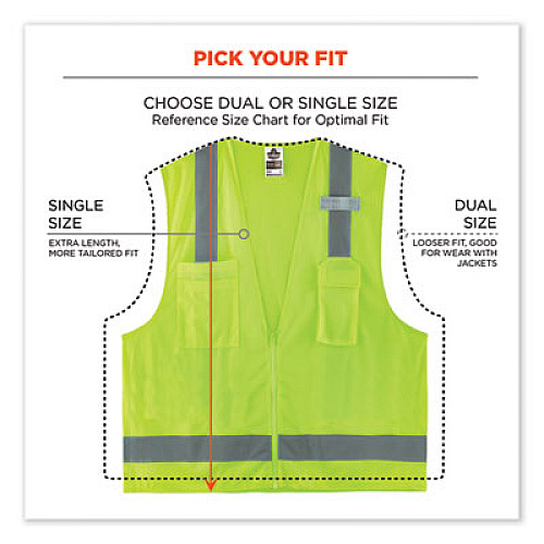 ergodyne GloWear 8249Z Class 2 Economy Surveyors Zipper Vest, Polyester, 4X-Large/5X-Large, Lime (24029)