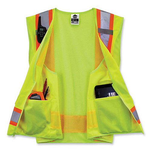 ergodyne GloWear 8248Z Class 2 Two-Tone Surveyors Zipper Vest, Polyester, Small/Medium, Lime (24073)