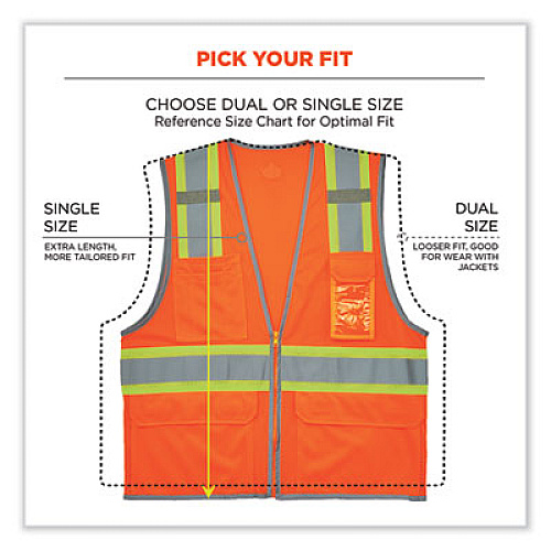 ergodyne GloWear 8246Z Class 2 Two-Tone Mesh Reflective Binding Zipper Vest, Polyester, Small/Medium, Orange (24133)