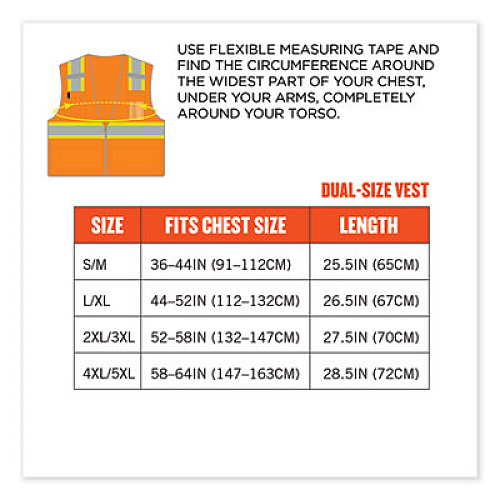 ergodyne GloWear 8246Z Class 2 Two-Tone Mesh Reflective Binding Zipper Vest, Polyester, Small/Medium, Orange (24133)