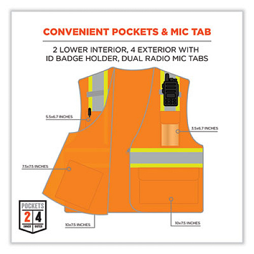 ergodyne GloWear 8246Z Class 2 Two-Tone Mesh Reflective Binding Zipper Vest, Polyester, 2X-Large/3X-Large, Orange (24137)