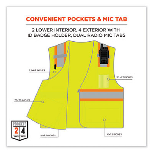 ergodyne GloWear 8246Z Class 2 Two-Tone Mesh Reflective Binding Zipper Vest, Polyester, 2X-Large/3X-Large, Lime (24147)
