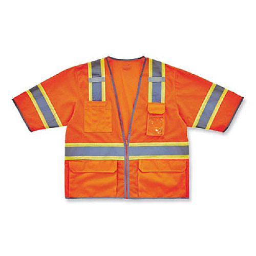 ergodyne GloWear 8346Z Class 3 Two-Tone Hi-Vis Surveyor Zipper Vest, Small/Medium, Orange (24153)
