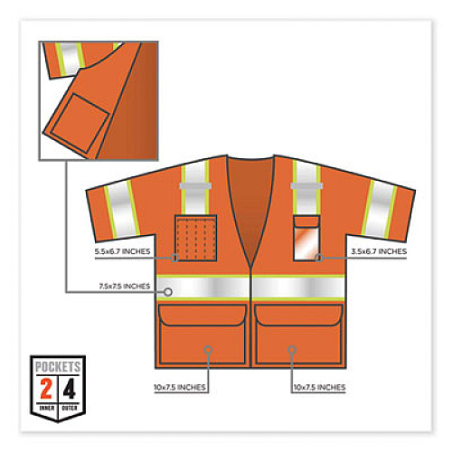 ergodyne GloWear 8346Z Class 3 Two-Tone Hi-Vis Surveyor Zipper Vest, Small/Medium, Orange (24153)