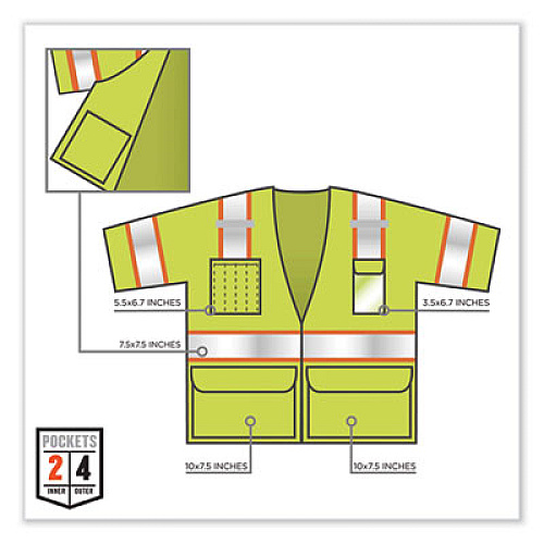 ergodyne GloWear 8346Z Class 3 Two-Tone Hi-Vis Surveyor Zipper Vest, 2X-Large/3X-Large, Lime (24167)
