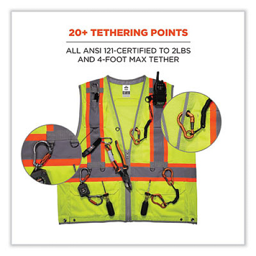 ergodyne GloWear 8231TV Class 2 Hi-Vis Tool Tethering Safety Vest, Polyester, Small/Medium, Lime (24173)