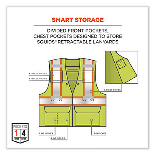 ergodyne GloWear 8231TV Class 2 Hi-Vis Tool Tethering Safety Vest, Polyester, 4X-Large/5X-Large, Lime (24179)