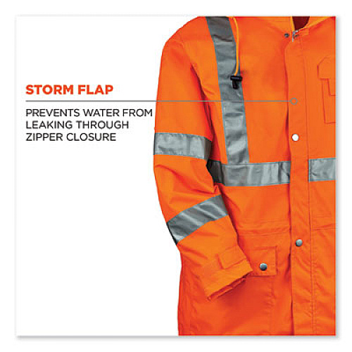 ergodyne GloWear 8365 Class 3 Hi-Vis Rain Jacket, Polyester, Small, Orange (24312)