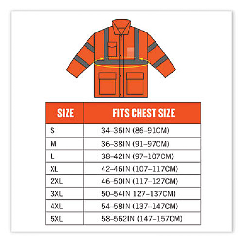 ergodyne GloWear 8365 Class 3 Hi-Vis Rain Jacket, Polyester, Large, Orange (24314)