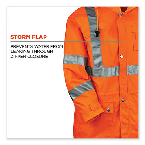 ergodyne GloWear 8365 Class 3 Hi-Vis Rain Jacket, Polyester, X-Large, Orange (24315)