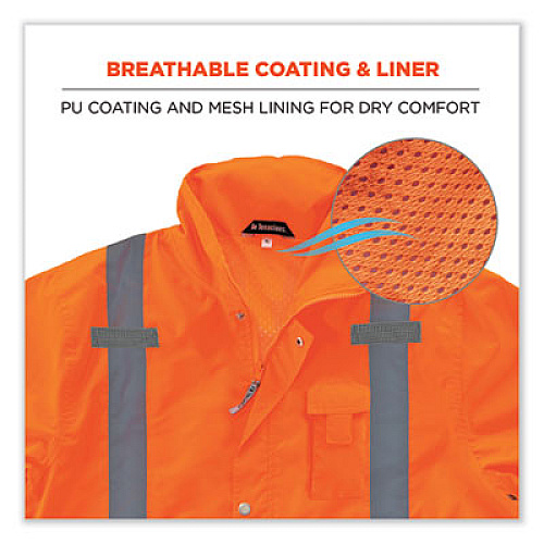 ergodyne GloWear 8365 Class 3 Hi-Vis Rain Jacket, Polyester, 3X-Large, Orange (24317)