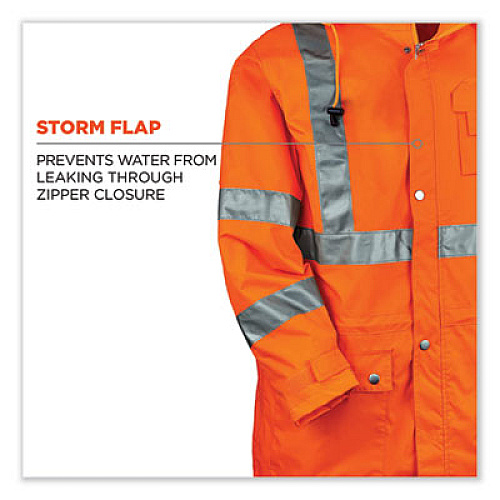 ergodyne GloWear 8365 Class 3 Hi-Vis Rain Jacket, Polyester, 5X-Large, Orange (24319)