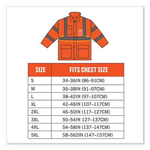 ergodyne GloWear 8365 Class 3 Hi-Vis Rain Jacket, Polyester, 5X-Large, Orange (24319)