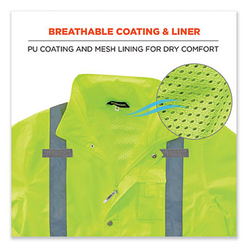 ergodyne GloWear 8365 Class 3 Hi-Vis Rain Jacket, Polyester, Small, Lime (24322)
