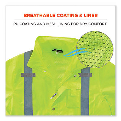 ergodyne GloWear 8365 Class 3 Hi-Vis Rain Jacket, Polyester, X-Large, Lime (24325)
