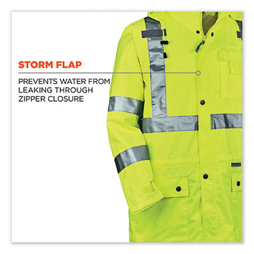 ergodyne GloWear 8365 Class 3 Hi-Vis Rain Jacket, Polyester, X-Large, Lime (24325)