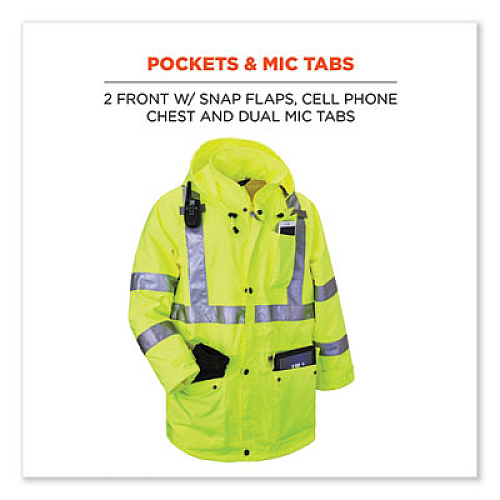 ergodyne GloWear 8365 Class 3 Hi-Vis Rain Jacket, Polyester, X-Large, Lime (24325)